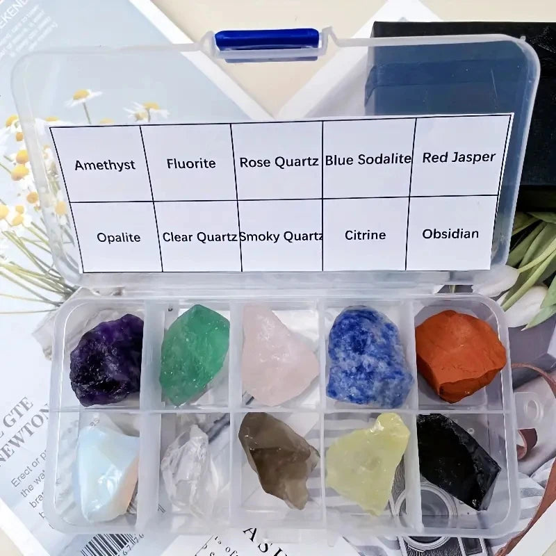 Natural Raw Crystal Gemstone Set with Storage Box