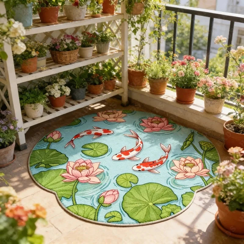 Round Non-Slip Koi Fish Pattern Plush Rug