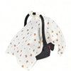 A white breathable stroller cover with a subtle pattern of small brown stars and black straps.