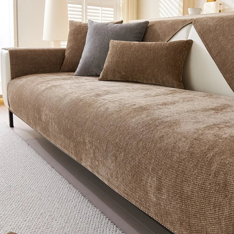 Plush Waterproof Chenille Sofa Cover with Non-Slip Backing
