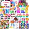 A variety pack of 120/60 pieces of colorful party favor fidget toys for kids.