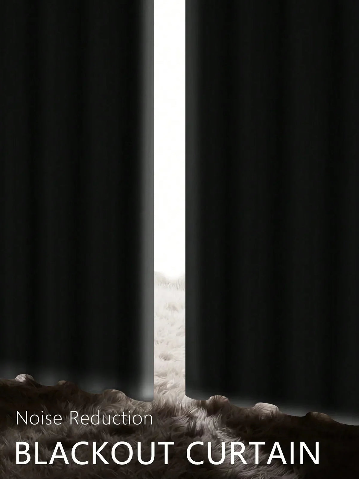 A close-up view of a blackout curtain with a white vertical light strip revealing a textured, light-colored surface.