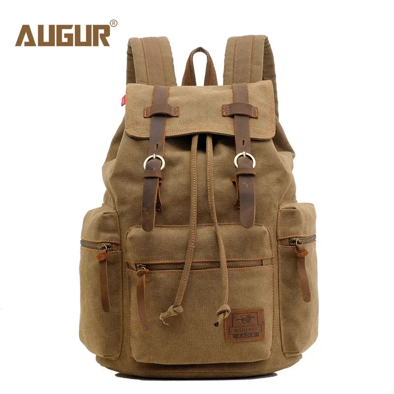 Vintage Canvas Backpack with Leather Accents – Large Capacity Travel & Laptop Bag