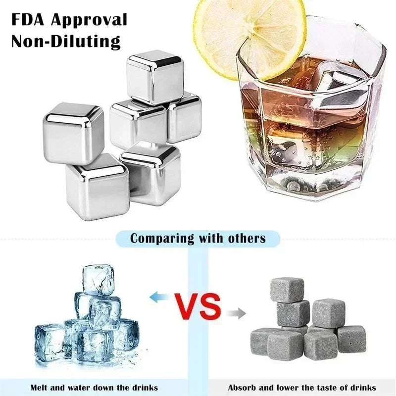 Reusable Stainless Steel Whiskey Stones with Tongs