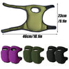 A set of soft foam kneepads in purple, olive green, and black for gardening, work, and sports.