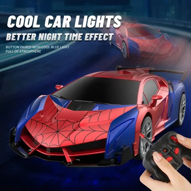 1:18 Scale RC Stunt Car with 360° Spin, LED Lights & One-Button Transformation