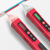 A red non-contact AC voltage detector pen with an LCD display and a testing probe.