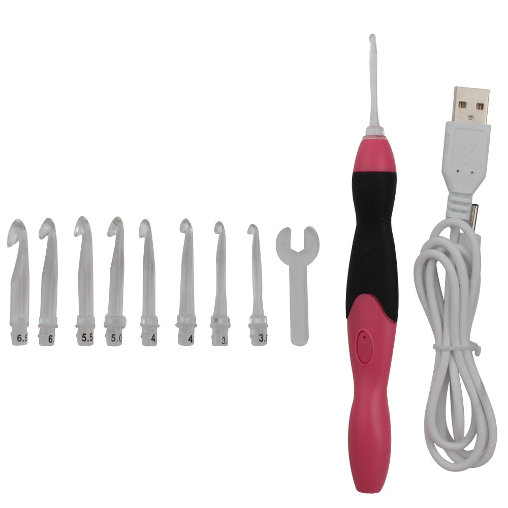 LED Lighted Crochet Hook Set with USB Rechargeable Handle