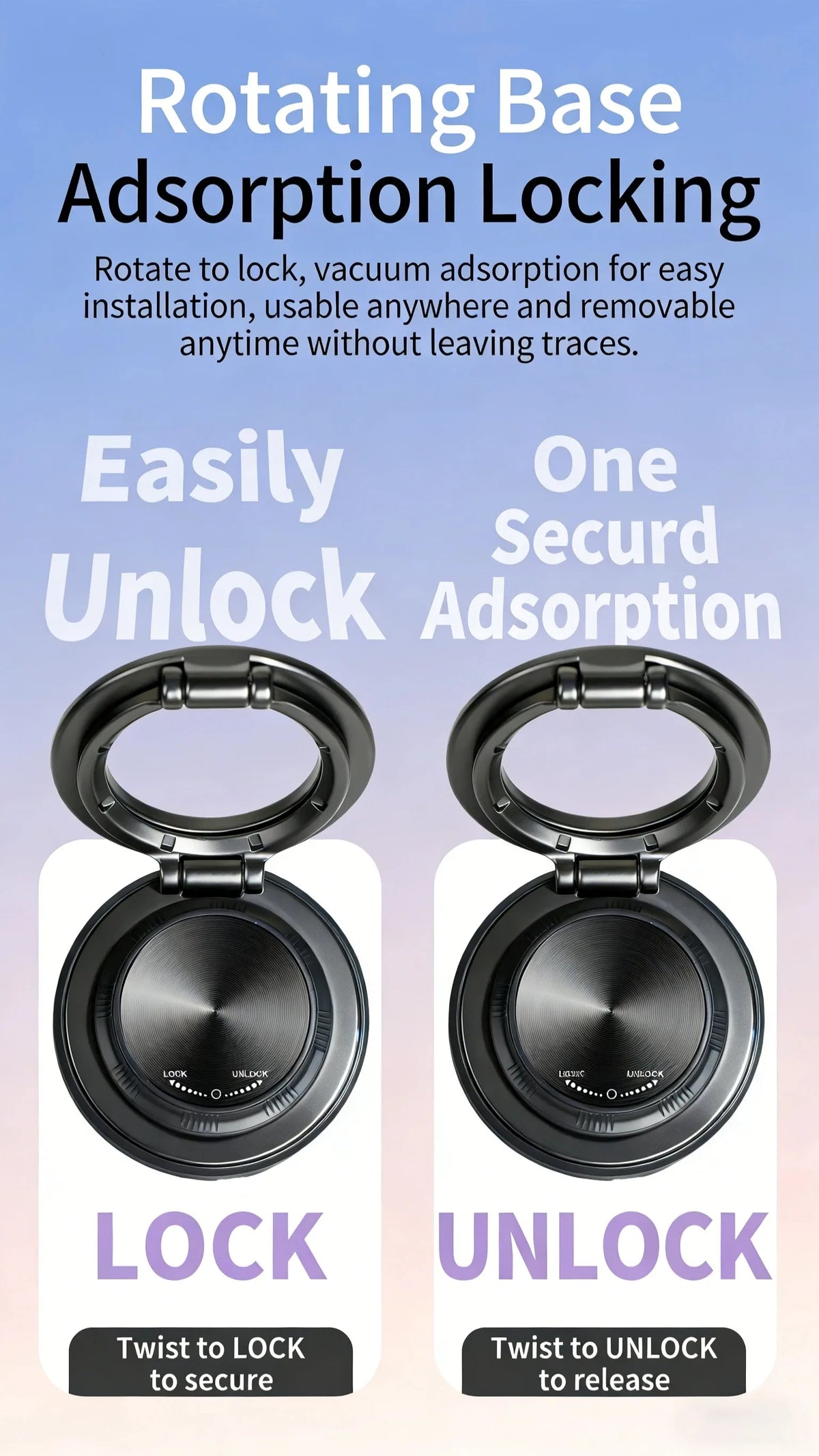 Magnetic Car Phone Holder with Vacuum Suction Mount