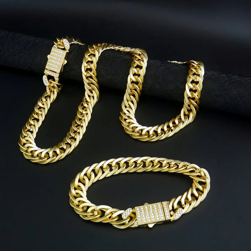 Gold-Plated Cuban Chain Jewelry Set