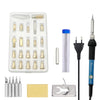 A kit containing various tips and a wood burning and soldering pen for temperature work.