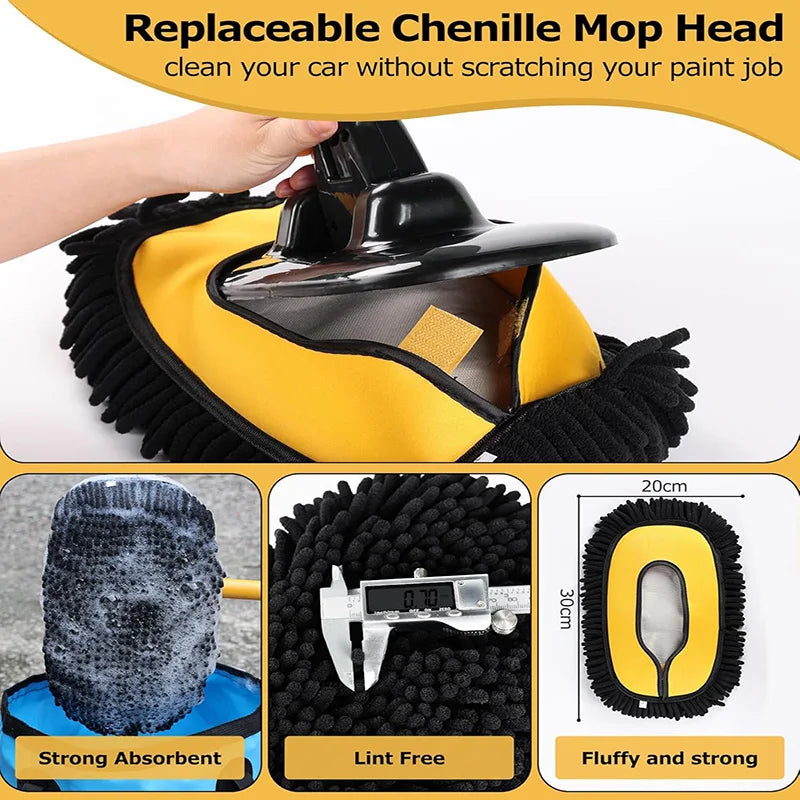 Telescoping Car Wash Mop with Soft Chenille Brush Head