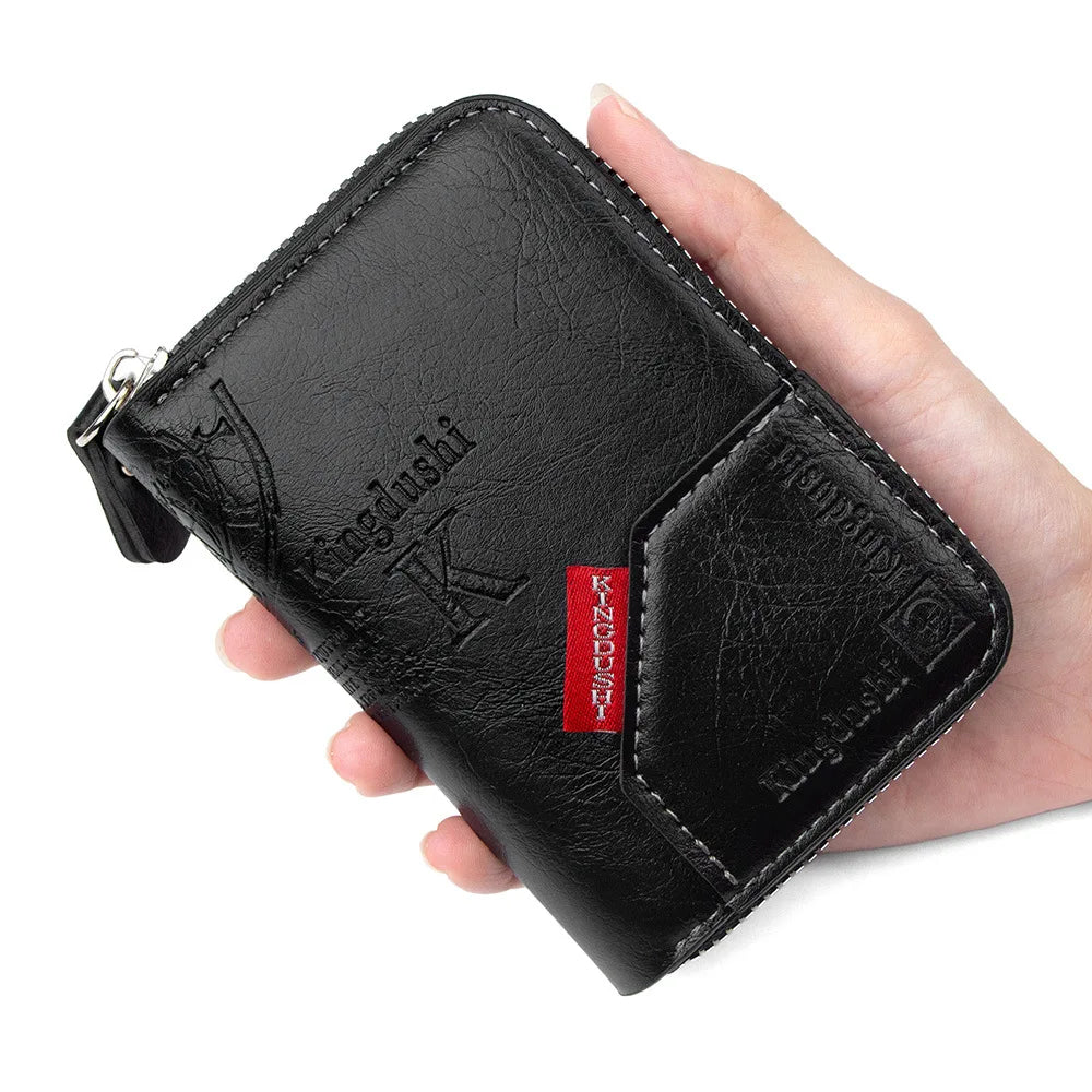 Vintage Slim RFID-Blocking Wallet with Zipper Closure
