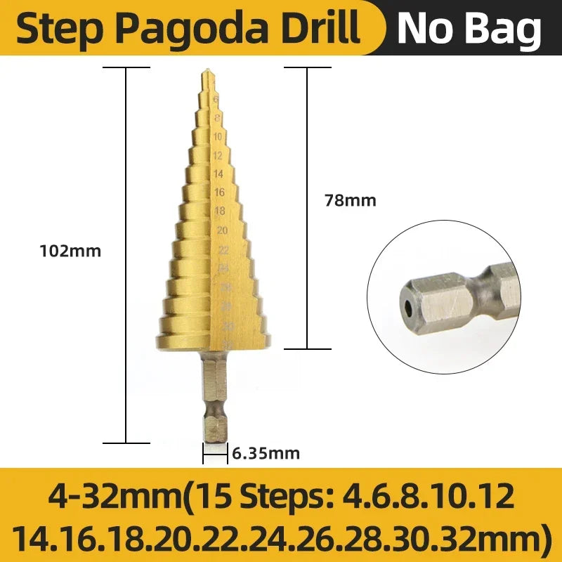 Titanium Step Drill Bit Set — 4 to 20mm Multi-Size Cone Drill