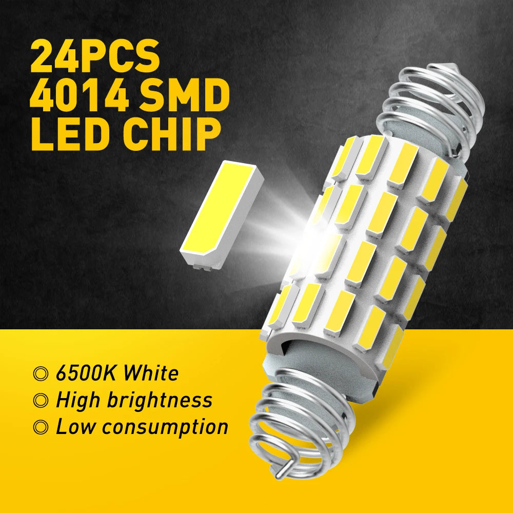 A close-up view of 24 pieces of 4014 SMD LED chips packaged in a bulb, highlighting its bright white light.