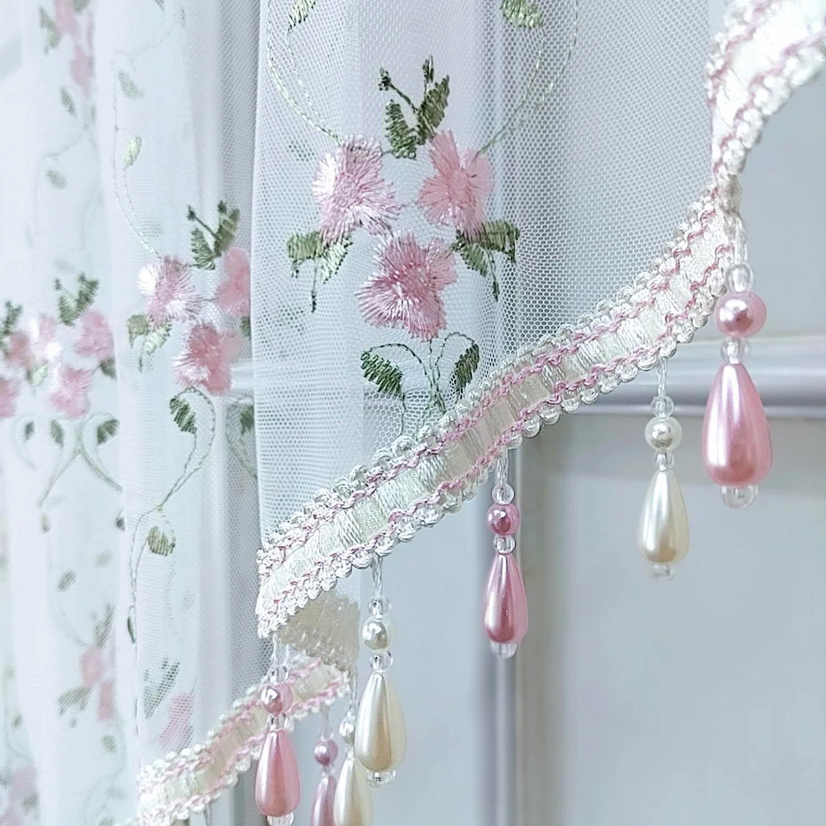 Embroidered Floral Lace Valance Curtain