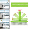 A green retractable triangular floor brush with 180 degree adjustable rotation is shown cleaning a tiled floor.