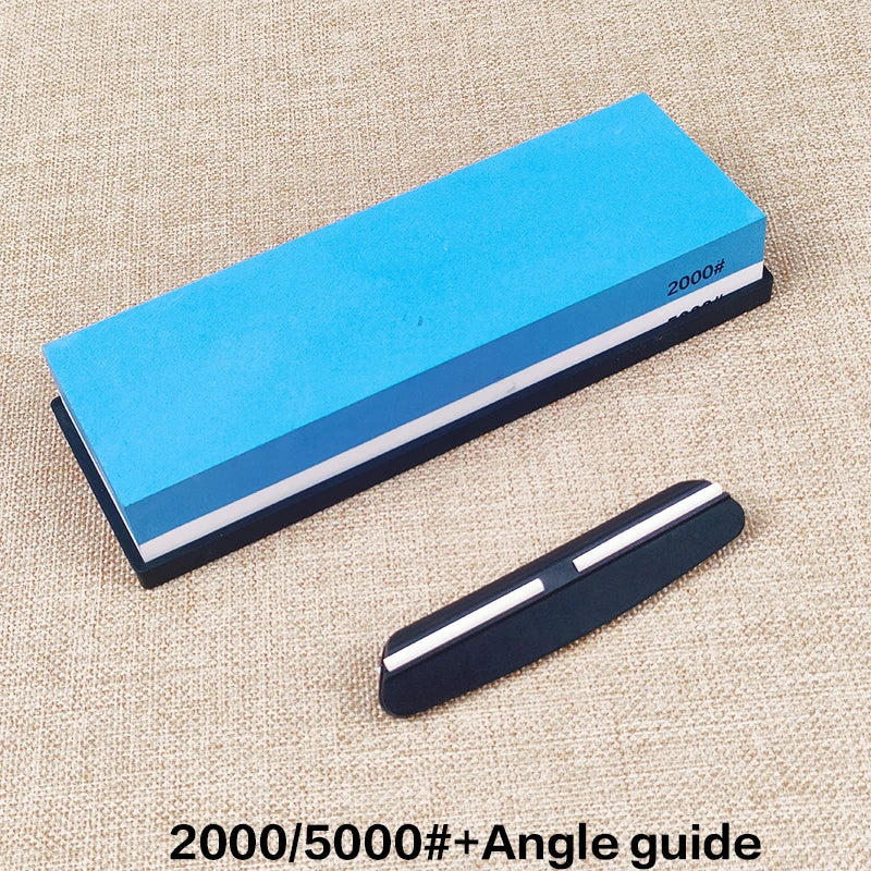 Dual-Grit Knife Sharpening Stone Kit with Bamboo Base & Angle Guide