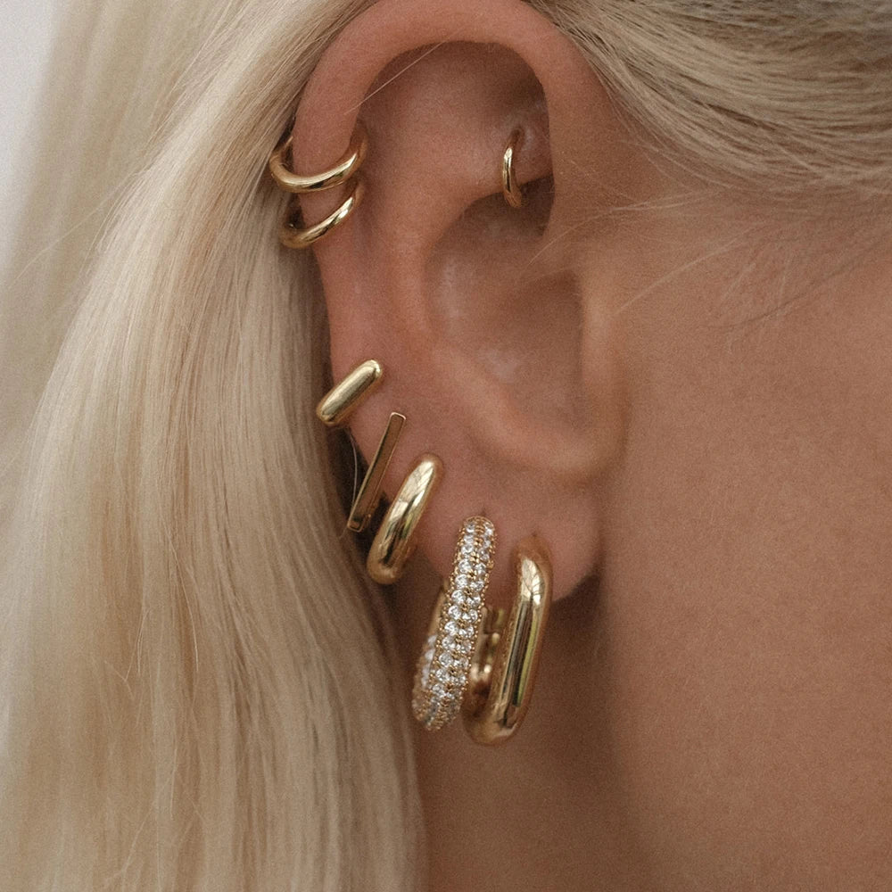 Geometric Gold Plated Huggie Hoop Earrings