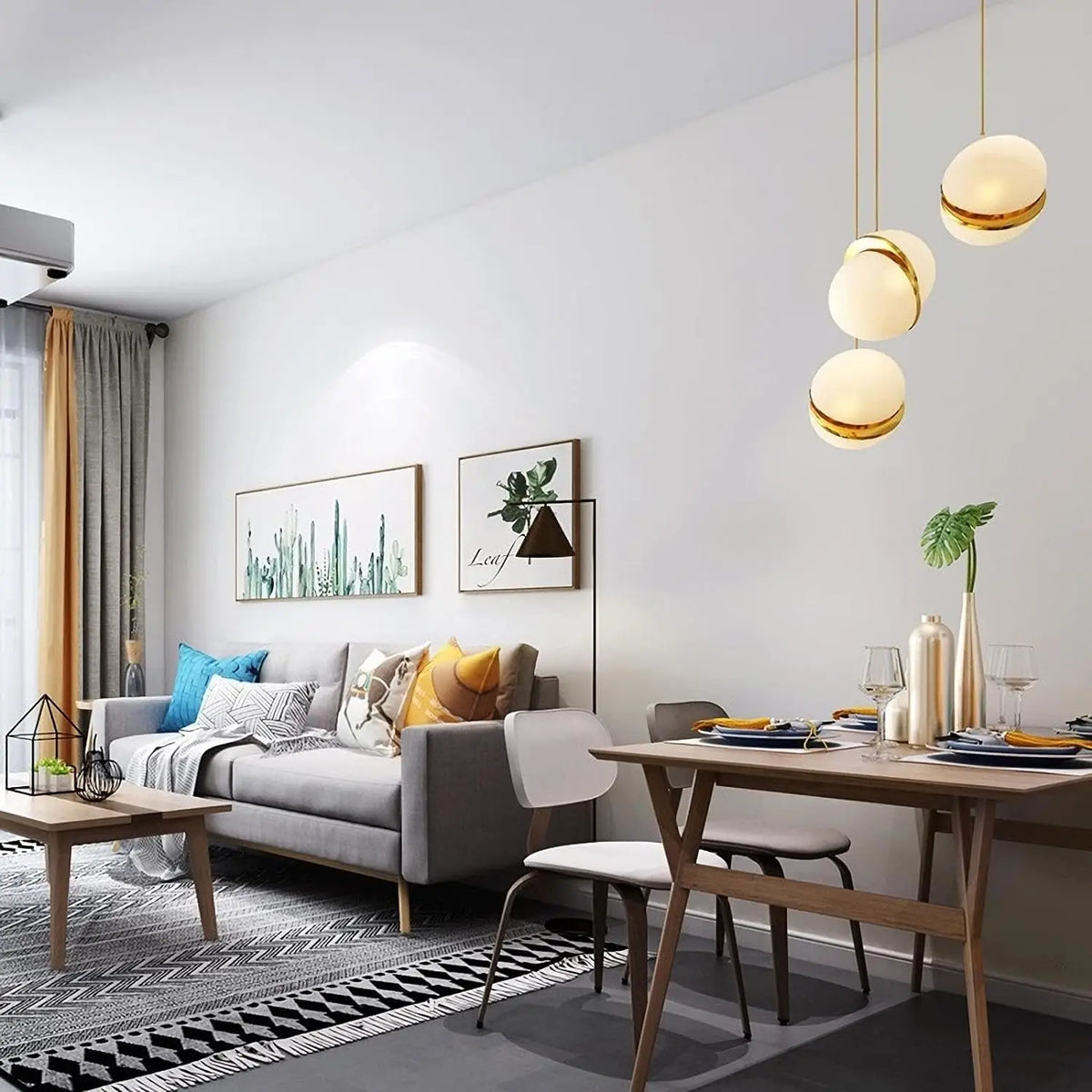 A modern living room featuring a gray sofa, wooden table, and natural light, with self-adhesive matte white vinyl wallpaper v