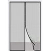 A vertical magnetic screen door curtain with auto-close mesh shown in a white frame.