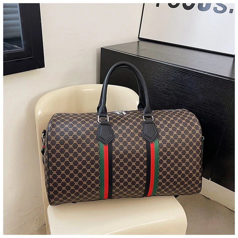 Large Capacity Women's Travel Duffel Tote with Plaid Design