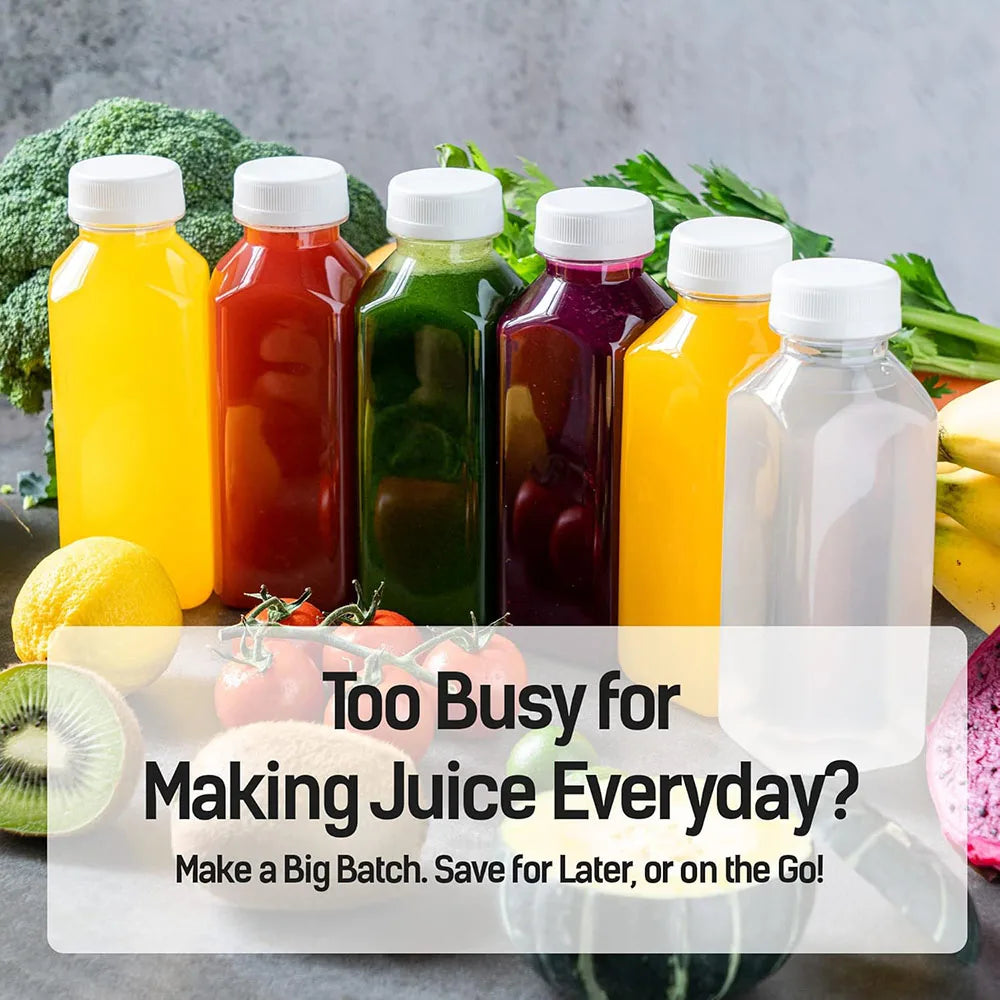 Reusable 12oz Plastic Juice Bottles Set (6 Pack)