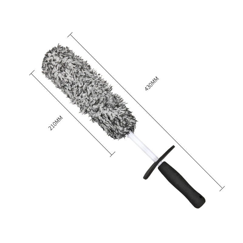 A cleaning brush set featuring a dense, soft microfiber wheel and a handle.