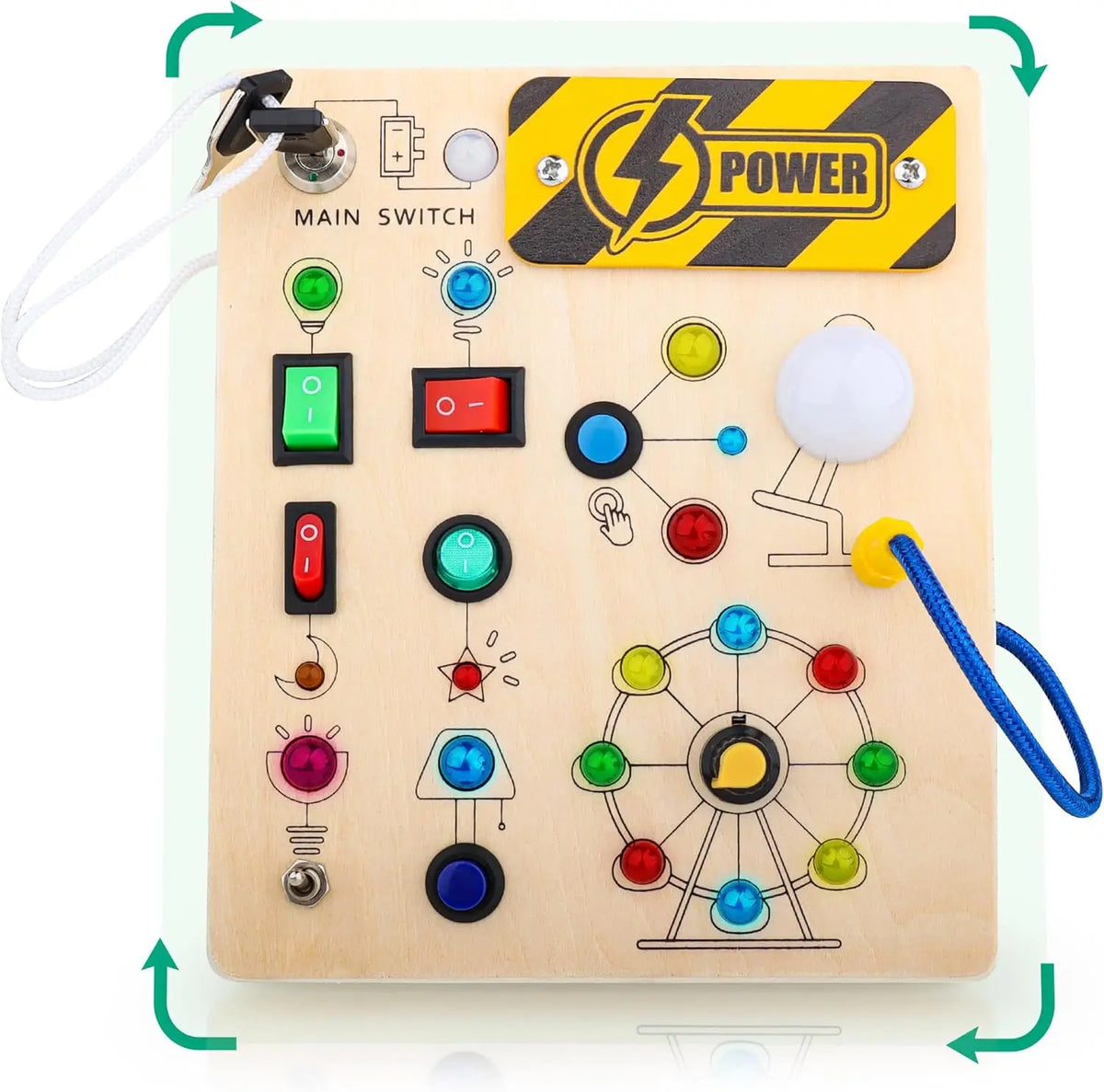 Montessori Wooden Busy Board with LED Switch Controls