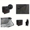 A foldable car trash can and organizer with a waterproof liner shown in various views.