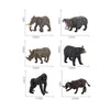 A collection of realistic animal figurines including a elephant, a lion, a bear, and a wolf.