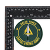 Embroidered patch for the United States Army featuring a delta symbol and text on a dark green background