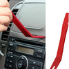 A red plastic tool kit for emergency car door unlocking featuring an air wedge and grabber.