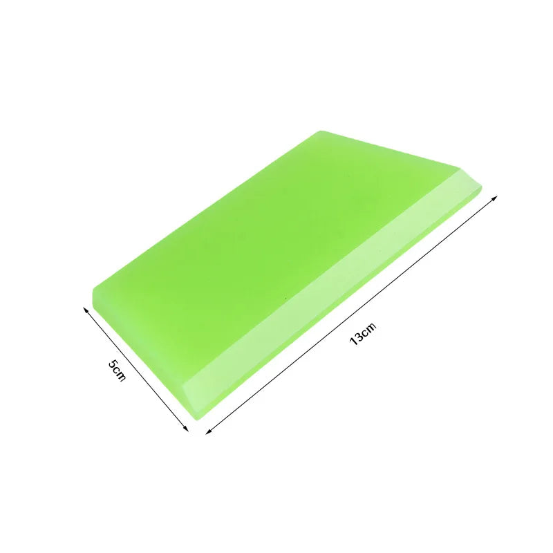 A bright lime green car window squeegee with a soft rubber blade shown from above.