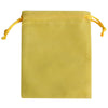 A rectangular, light olive green velvet drawstring pouch with golden ties.