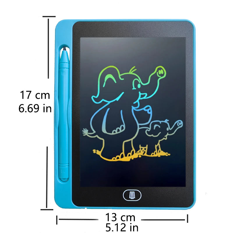 A blue writing tablet displaying a glowing outline of an elephant and a smaller elephant.