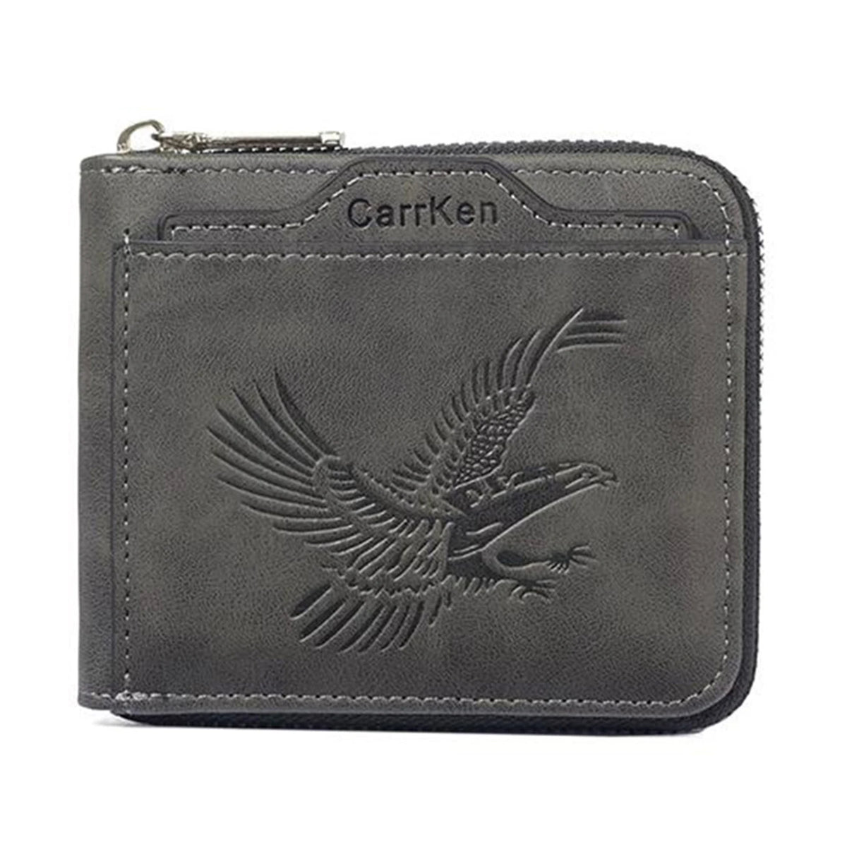 Dunkelgraves Leder-Karteikartenetui mit gestanztem Adlerdesign im Vintage-Stil.