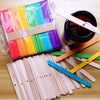A collection of 53 natural cotton candle wicks with metal stands in various colors and a glass jar.
