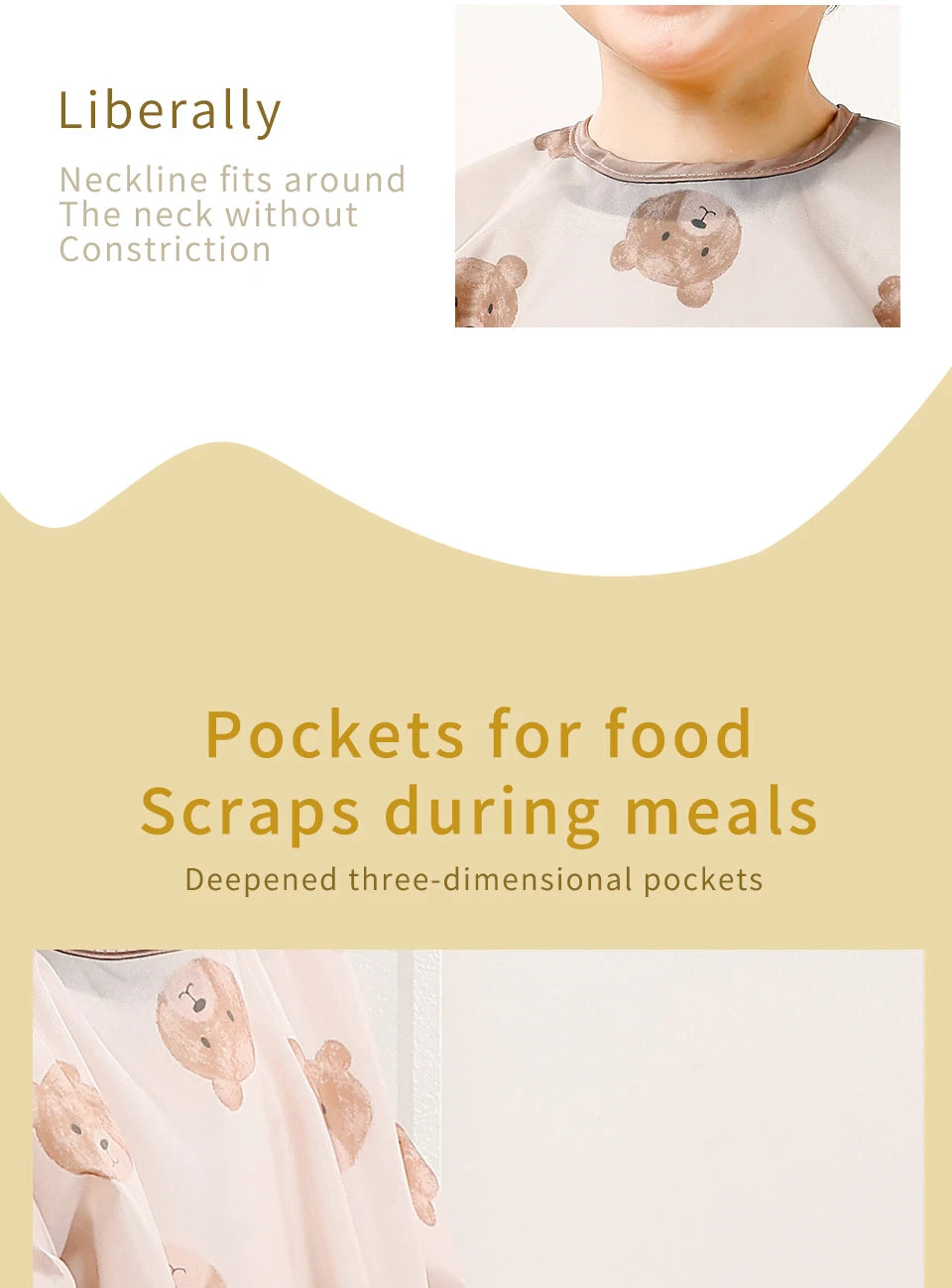 Waterproof Long-Sleeve Baby Bibs with Catch-All Pockets