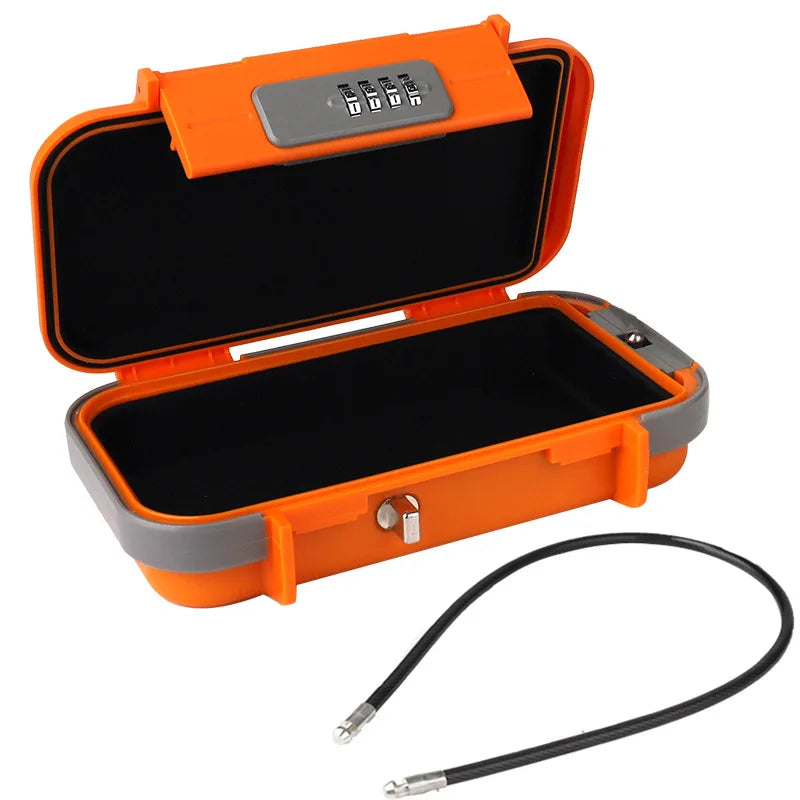 Orange portable travel safe lock box with combination lock and detachable cable