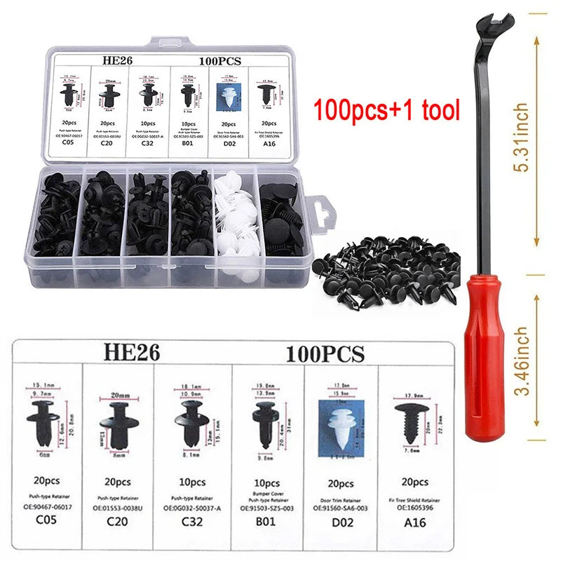 Assorted Plastic Push-Type Retainer Clips for Auto Body & Trim (100-Piece)