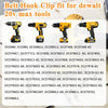 A collection of various belt hook clips and accessories for Dewalt 20V MAX tools.