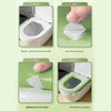 Step-by-step guide showing how to install an adhesive felt velcro seat cover on a toilet seat.