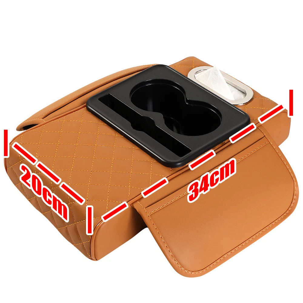 Multifunctional Car Armrest Cushion with Storage and Cup Holder