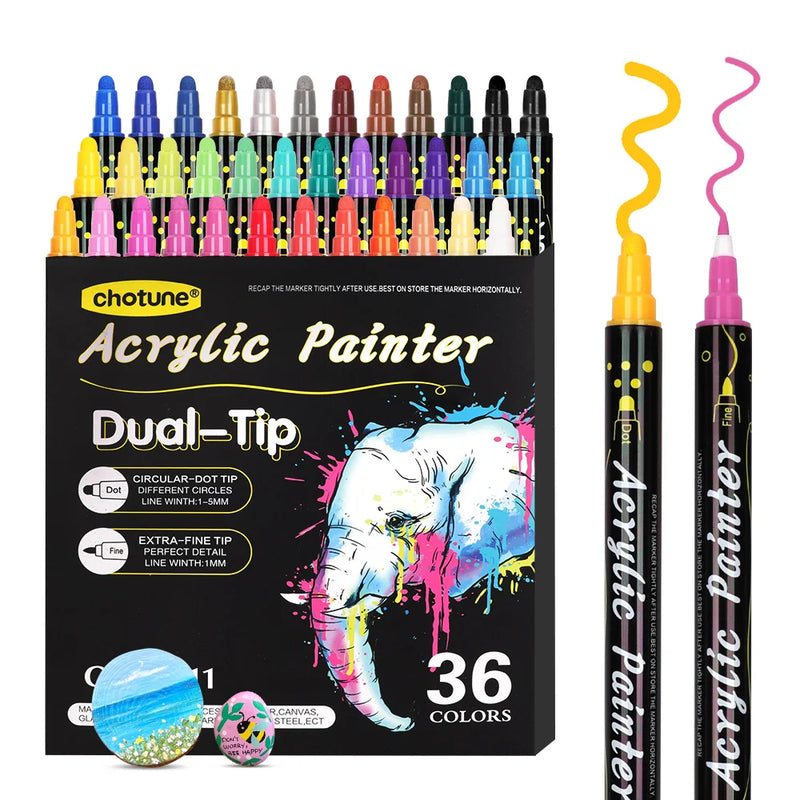 Rotuladores de Pintura Acrílica de Punta Dual - Set de 36 Colores