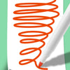 A white marker drawing a continuous orange spiral line on a white sheet of paper.