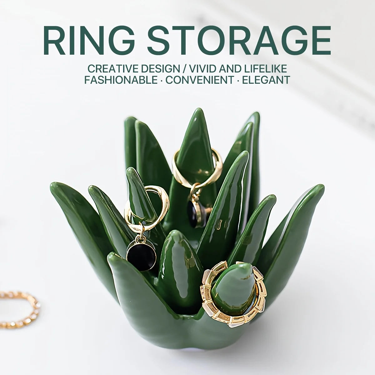 Ceramic Aloe Vera Jewelry Organizer with Ring Holder