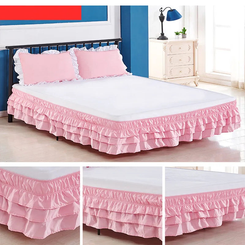 Luxurious Three-Layer Ruffle Waterfall Bed Skirt with Wrap-Around Elastic