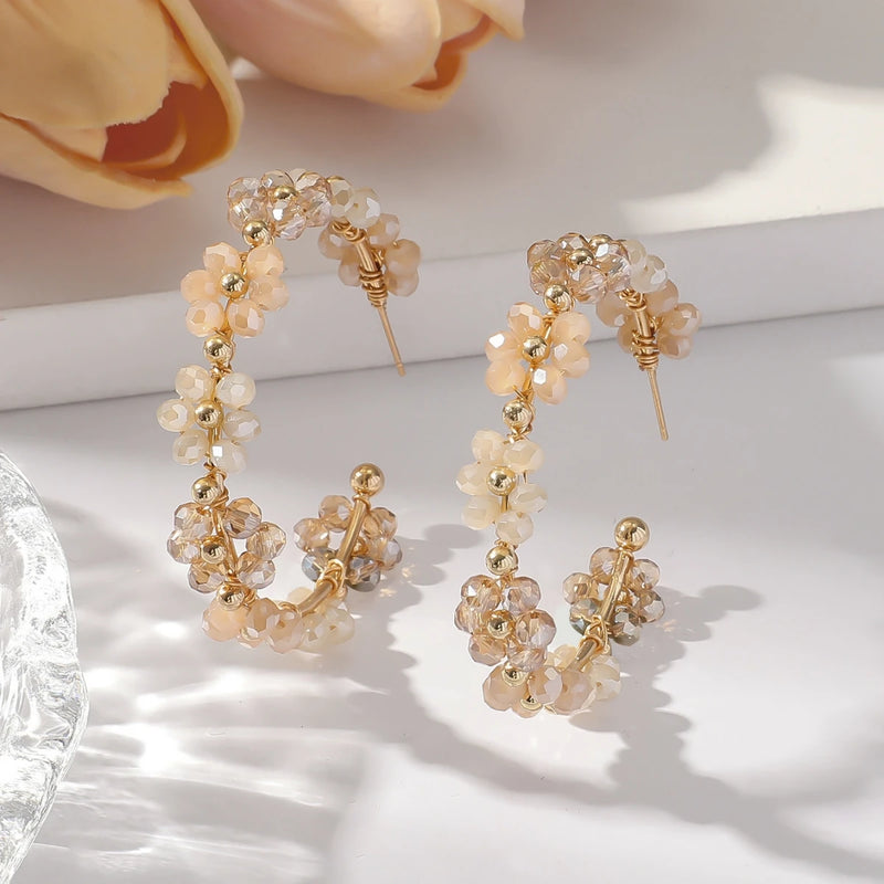Pendientes Gota de Girasol con Cuentas Estilo Bohemio