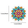 A colorful mandala sticker featuring intricate floral patterns in shades of orange, pink, teal, and yellow.